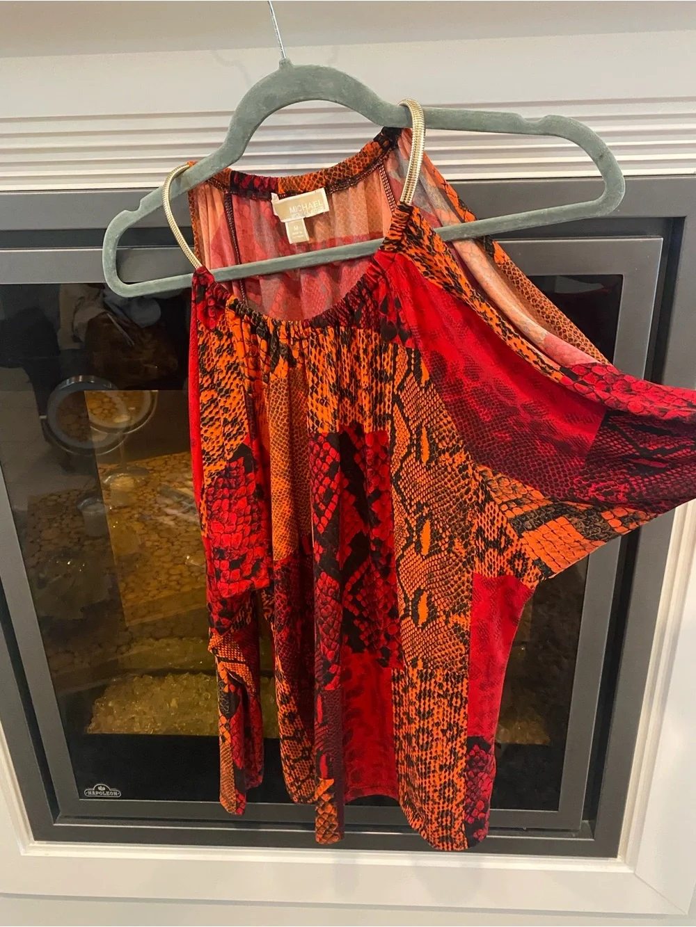 Women’s Micheal Kors  Retro, Y2K, Hobo,  Red & Orange Snake-Print  Top - M